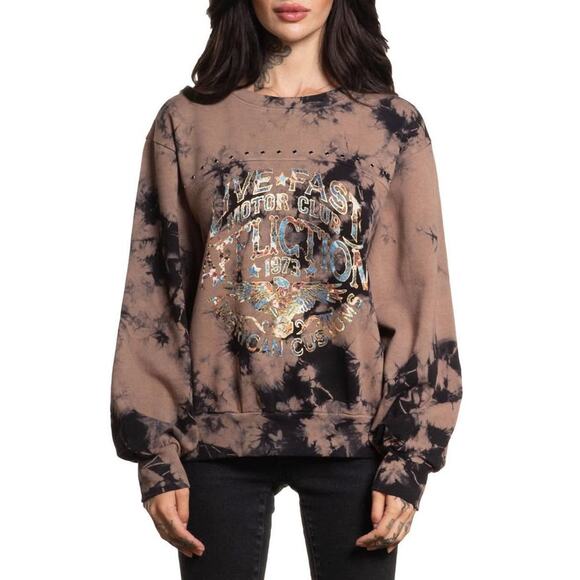 Affliction Women’s Rusted Badge‎ Graphic Pullover Sweatshirt Sz S - Picture 1 of 7